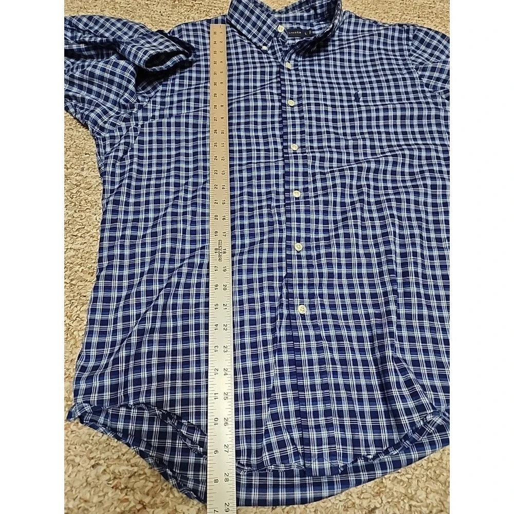 Ralph Lauren Blue‎ Plaid Long Sleeve Button Logo Shirt Size L